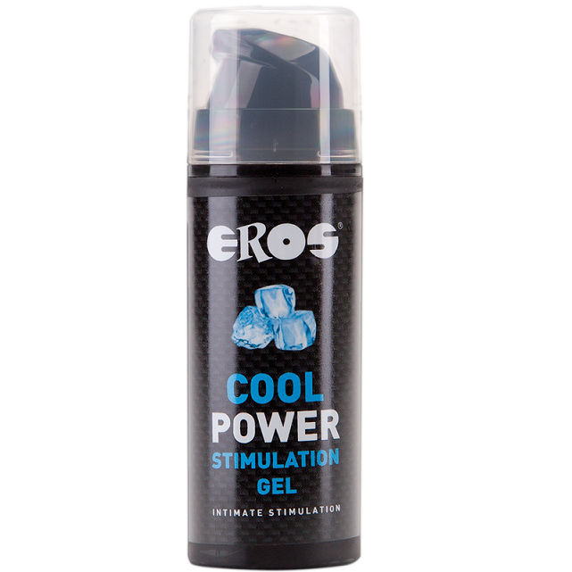 Gel stimolante EROS POWER LINE, lubrificante a base di energia, visibile in un flacone con etichetta blu e bianca.