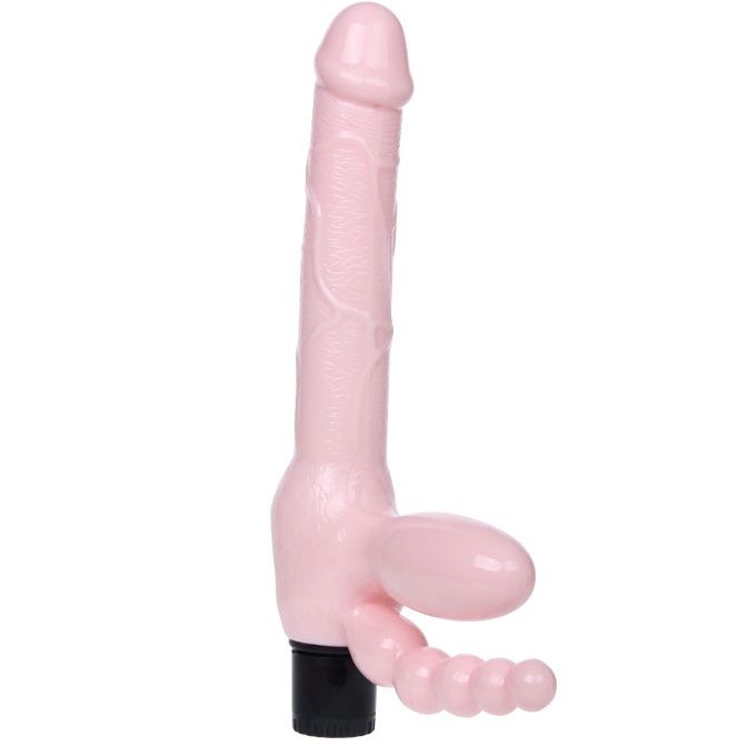 Imbragatura senza corda BAILE TPR con vibrazione e stimolazione anale, lunga 25.4 cm, dettagliata e realistica.