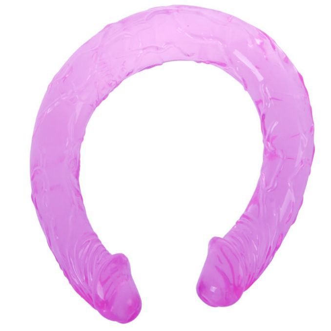 Doppio dong lilla di BAILE ANAL, lunghezza 44,5 cm, con dettagli realistici e superficie liscia, visibile in primo piano sull'immagine.