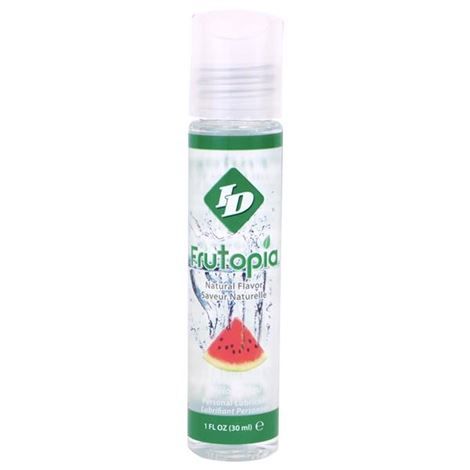 Lubrificante ID FRUTOPIA Lube Anguria in flacone da 30 ml con aroma di anguria, confezione con bottiglia trasparente e etichetta colorata