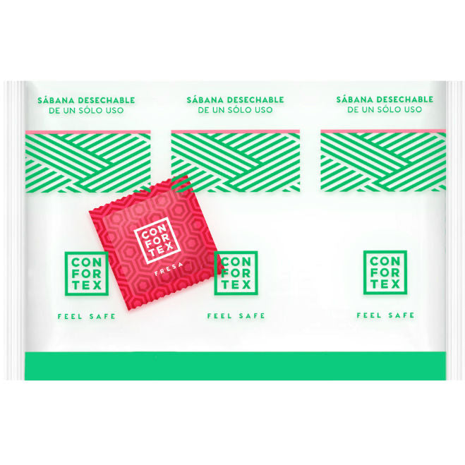 CONFORTEX - DISPOSABLE HYGIENIC SHEETS, SINGLE BAG + STRAWBERRY CONDOM