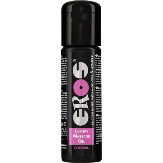 Gel da massaggio orientale di lusso EROS CLASSIC LINE, bottiglia da 100 ml con etichetta elegante e tappo nero.