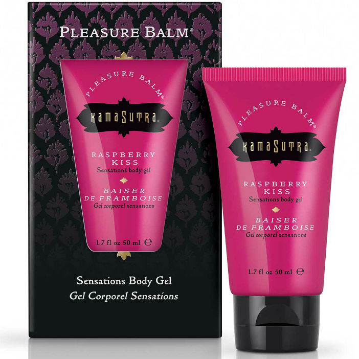 Balsamo stimolante del piacere Kamasutra con lampone, 50ml, flacone visibile in immagine, prodotto di cosmetici sensuali.