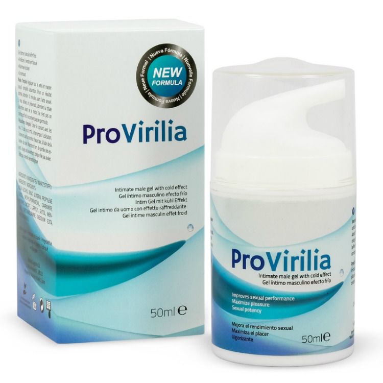 Gel intimo maschile 500COSMETICS ProVirilia, prodotto per migliorare le prestazioni sessuali, in confezione con tubetto bianco.