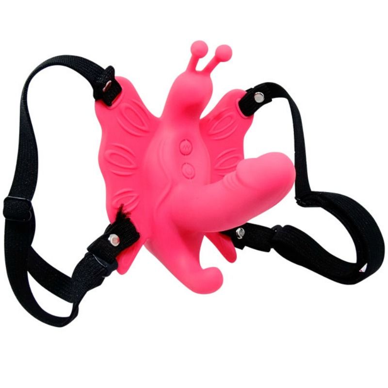 Imbragatura a farfalla vibrante BAILE STIMULATING, design colorato e dettagliato, mostrata su modello, vestibilità aderente e confortevole.