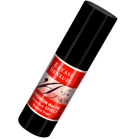 Olio da massaggio EXTASE SENSUAL con effetto calore e feromoni, frutto della passione, 30 ml, bottiglia con etichetta nera