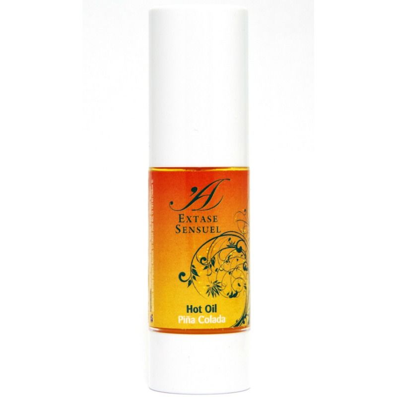 Olio calore stimolante Piña Colada di EXTASE SENSUAL, bottiglia da 30 ml con etichetta colorata e design invitante.
