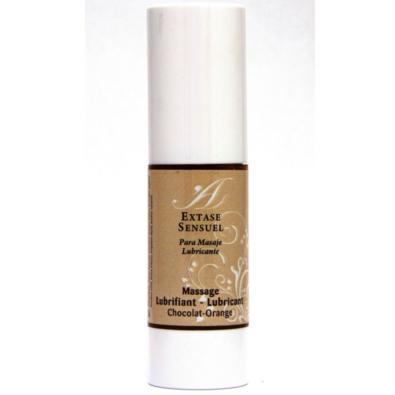 Lubrificante al cioccolato e arancia EXTASE SENSUAL, flacone da 30 ml, con etichetta e tappo visibili.