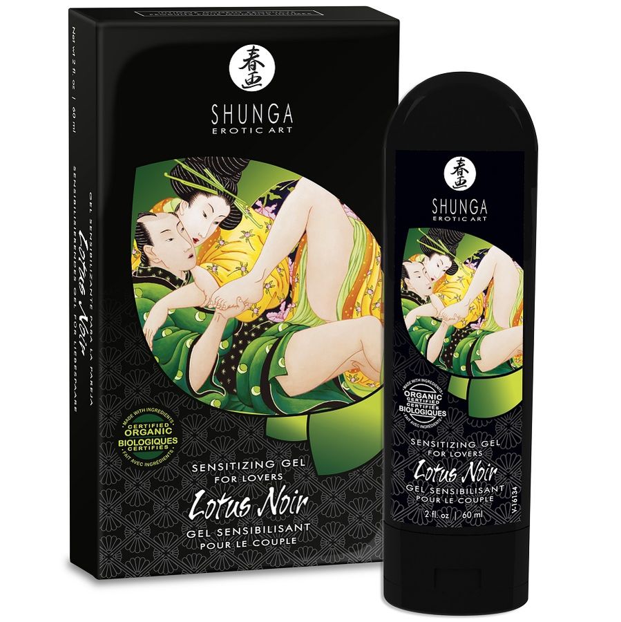 Crema sensoriale Lotus Noir di Shunga Aphrodisiacs, confezione da 60 ml, con design elegante e dettagli del prodotto visibili.