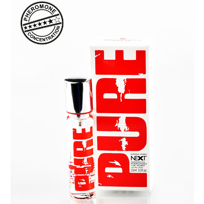 Profumo femminile Miyoshi Miyagi New York Feromonas Pura da 15ml, flacone con spray e etichetta elegante, vista frontale.