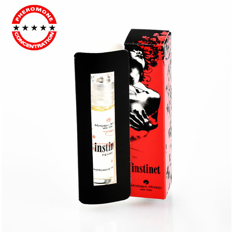 Profumo Miyoshi Miyagi Nueva York Instinto Mujer 5 ml, flacone piccolo e elegante con spray, dettagli del packaging e profumo.