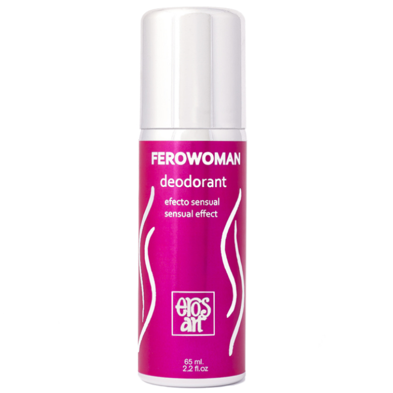 Deodorante intimo FeroWoman di Eros-Art, bottiglia da 75 ml, con etichetta e flacone visibile.
