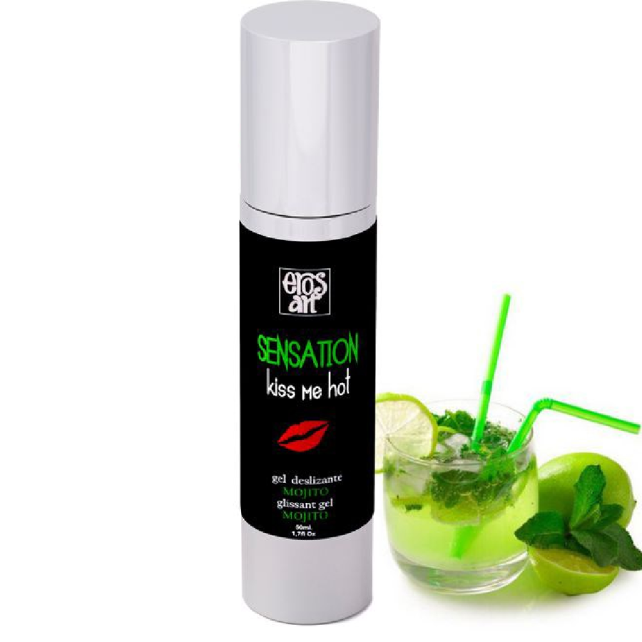 Lubrificante naturale EROS-ART Sensation Mojito da 50 ml, bottiglia con etichetta verde e tappo bianco.