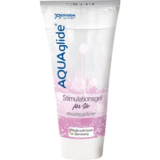 Gel stimolante JOYDIVISION AQUAGLIDE per donna, flacone da 25 ml, con etichetta blu e contenuto trasparente.