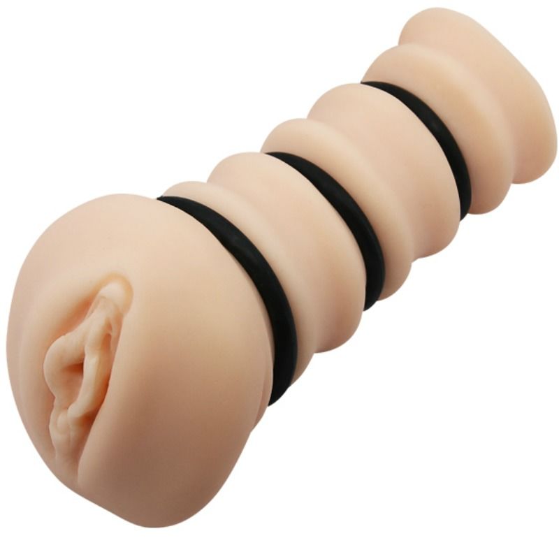 Masturbatore Crazy Bull con anelli, modello vagina, in morbido materiale, dettagli realistici per stimolante esperienza sensoriale.