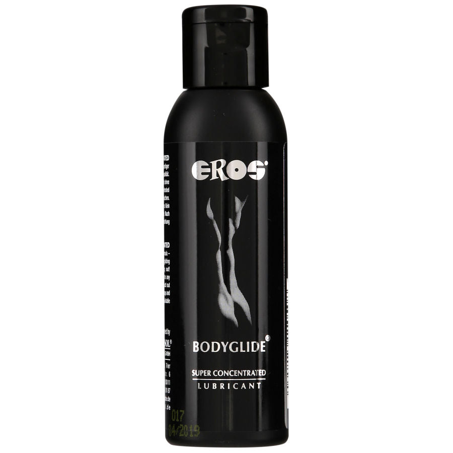Lubrificante silicone EROS Bodyglide EROS CLASSIC LINE, flacone da 50 ml con etichetta, dettagli della bottiglia.