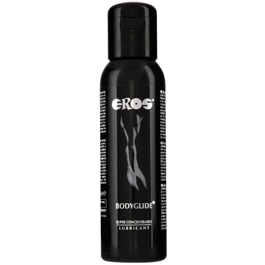 Lubrificante in silicone EROS BODYGLIDE della linea Classic, flacone da 250 ml, visibile con etichetta e tappo nero