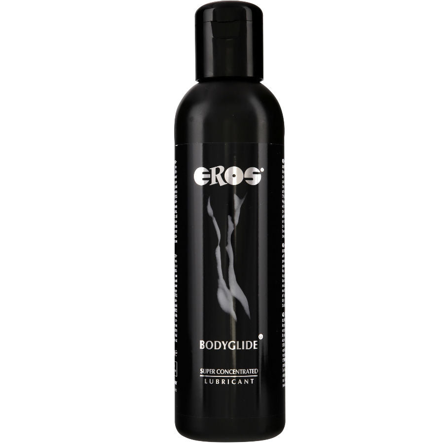 Lubrificante silicone super concentrato EROS BODYGLIDE, bottiglia da 500 ml, con etichetta blu e design semplice.