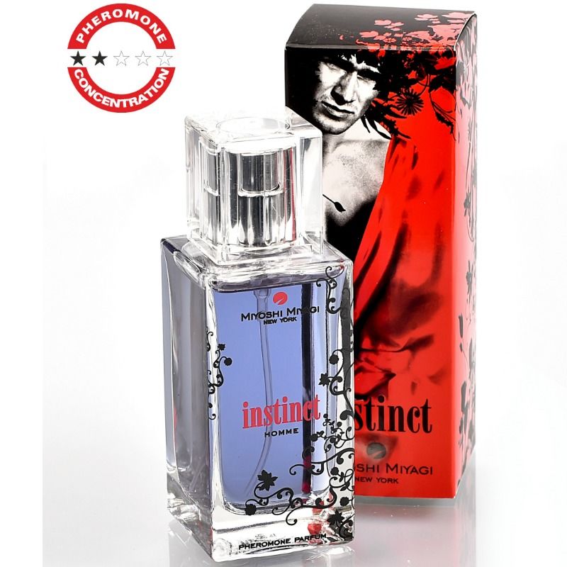 Profumo Miyoshi Miyagi New York Instinto Uomo 50 ml in bottiglia elegante, con dettagli del packaging e spray.