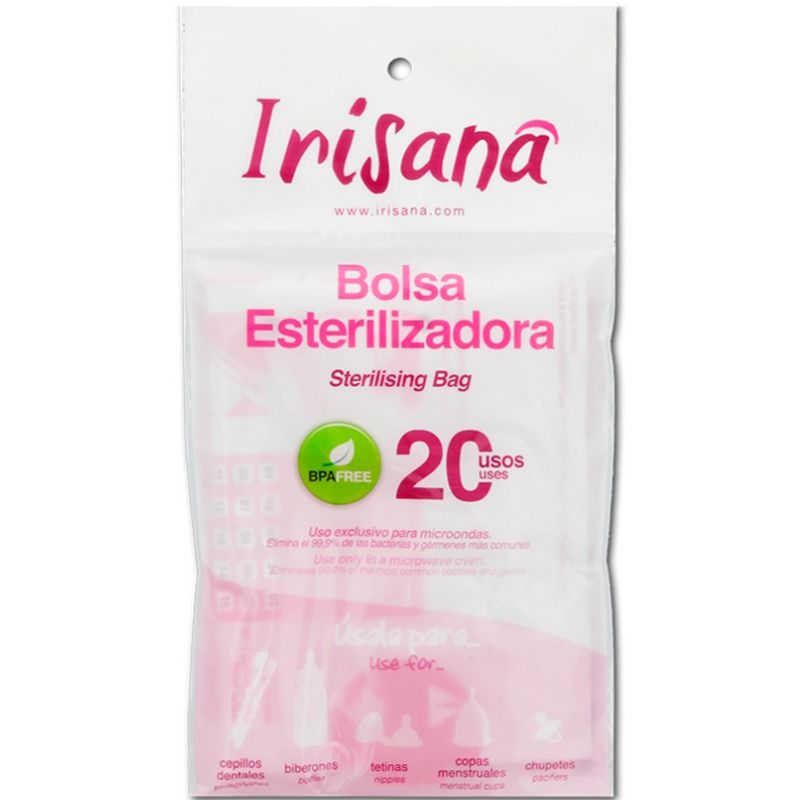 Borsa sterilizzatrice IRISCUP IRISANA per coppe vaginali, con chiusura e dettagli di sterilizzazione, vista frontale.
