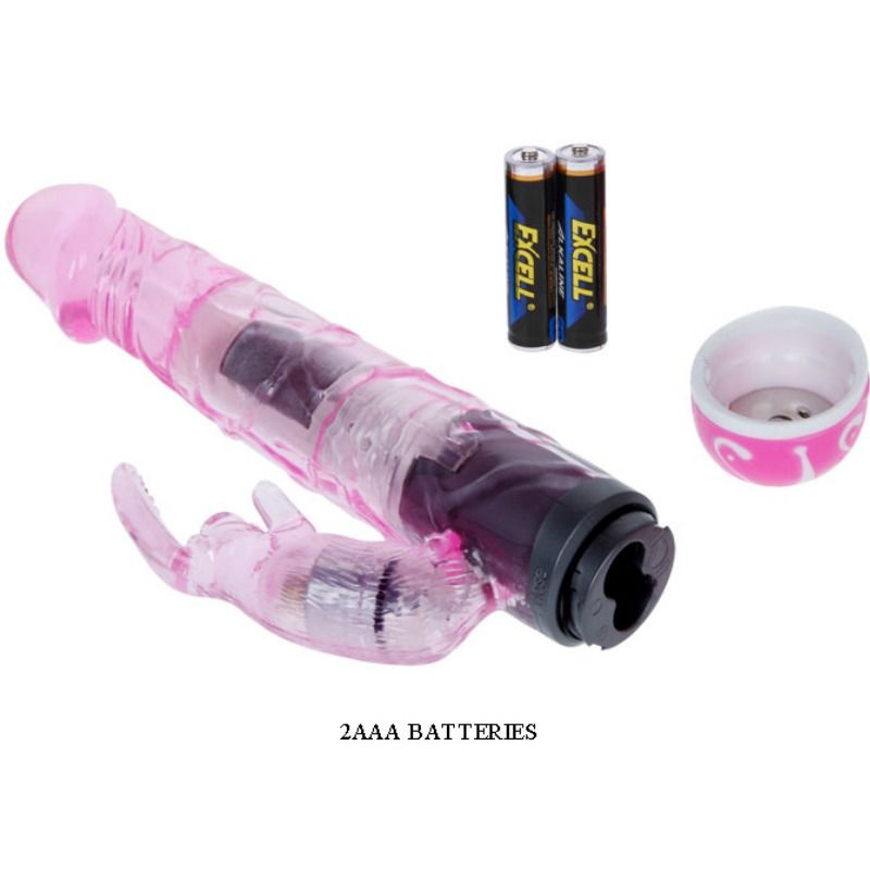 Vibratore multiveloce BAILE con forma a coniglio, silicone rosa, dettagli ergonomici e pulsanti di controllo.