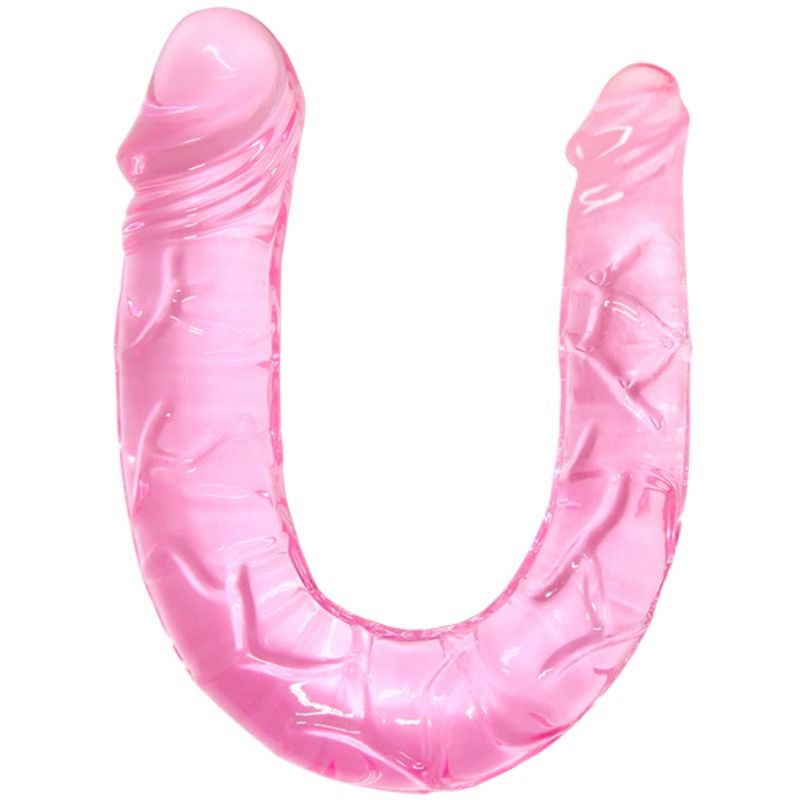 Dildo rosa doppio BAILE DILDOS, design realistico con due inserti, dettagliato e morbido, ideale per stimolazione duale.