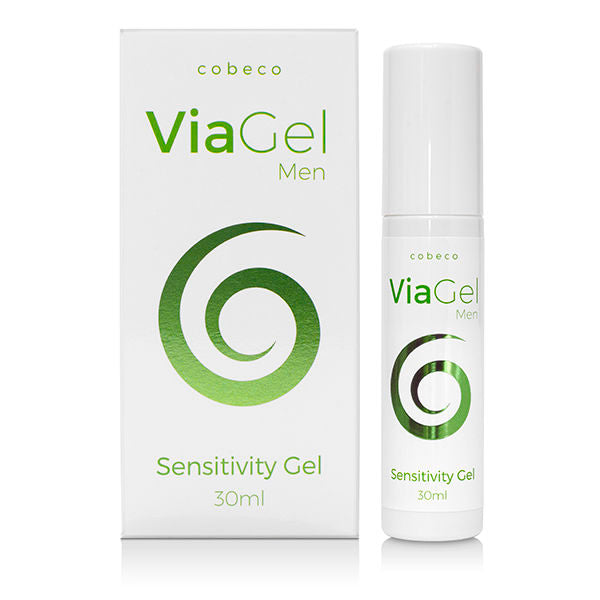 Flacone di 30ml di VIAGEL per uomo del marchio COBECO - INTIMATE, mostra il packaging del prodotto.