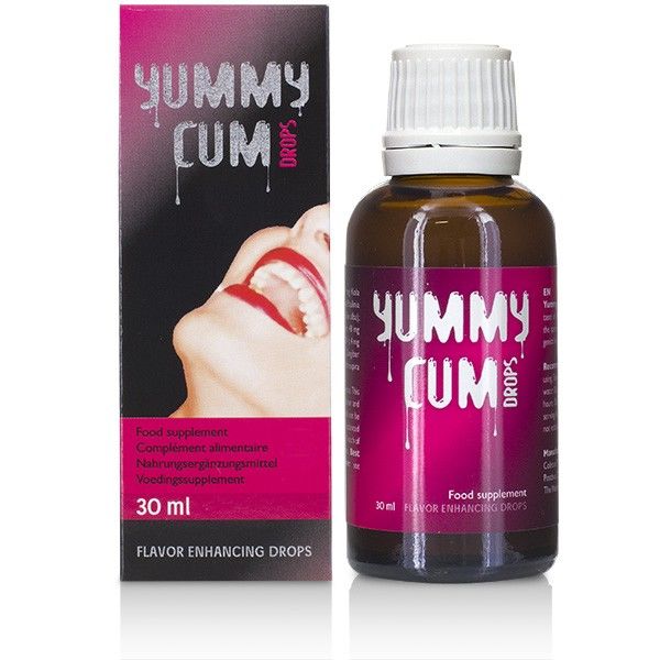 Gocce di sperma deliziose COBECO Pharma, 30ml in bottiglia trasparente con etichetta blu e gocce nella confezione.