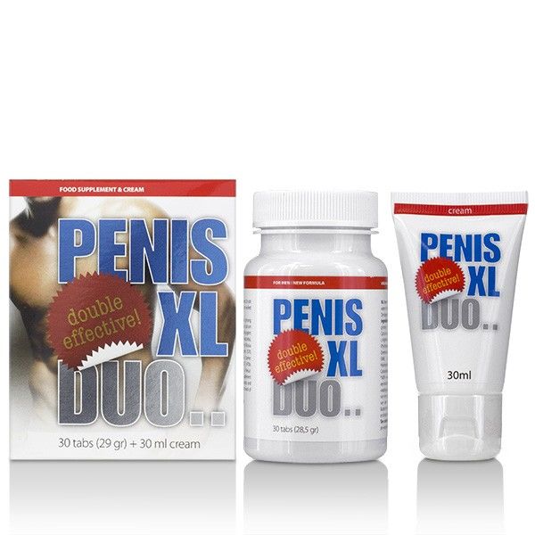 Capsule e crema COBECO Penis XL Duo Pack, confezione con prodotti per il miglioramento delle prestazioni maschili.
