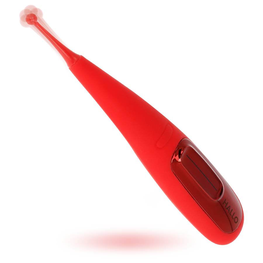 Vibratore rosso HALLO FOCUS, design elegante e compatto, con superficie liscia e dettagli moderni, visibile nell'immagine.