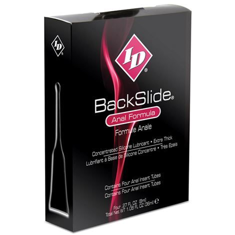Inserto anale ID Backslide con 4 tubi da 8ml, pratico e sicuro per uso intimo e piacere.