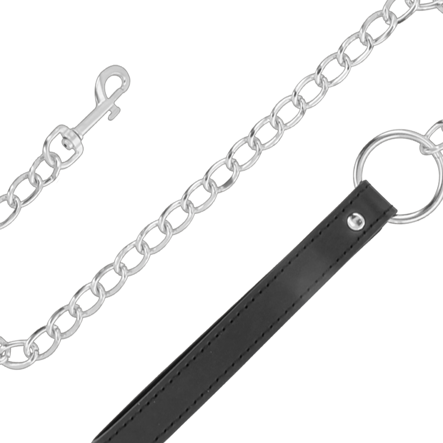 Collana in morbida pelle DARKNESS BONDAGE con catena, accessorio elegante e resistente, nero con dettagli in metallo