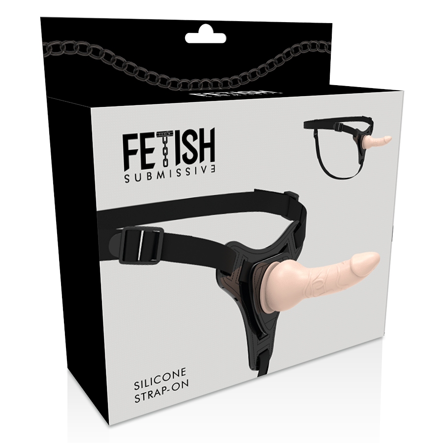 Immagine di un harness fetish submissive in silicone realistico color carne, lungo 16 cm, con dettagli anatomici.