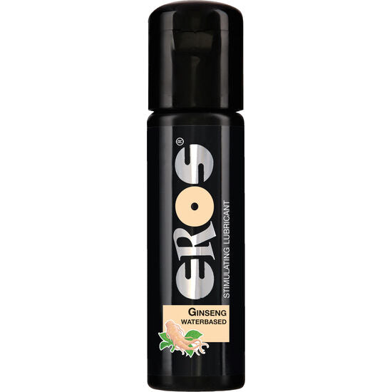 Flacone di 100 ml di lubrificante a base acqua Ginseng EROS Classic Line, bottiglia con etichetta blu e dettagli bianchi.
