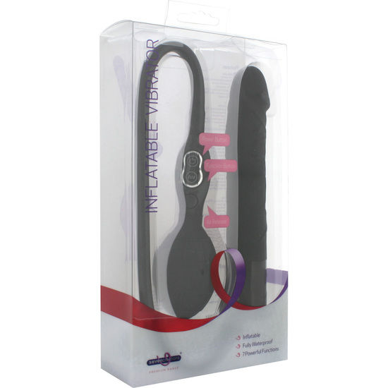 Vibratore gonfiabile nero della marca Seven Creations, con design ergonomico e superfice liscia, visibile in primo piano.