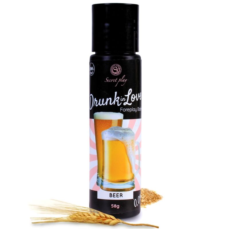 Lubrificante a base di birra SECRETPLAY BIRRA LUBE Drunk in Love da 60 ml, confezione con etichetta colorata e dettagli di prodotto