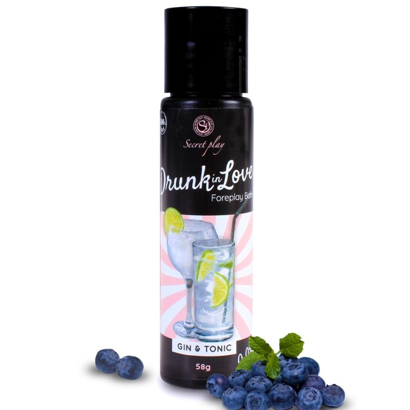 Lubrificante Secretplay Drunk in Love Gin & Tonic da 60 ml, bottiglia con etichetta elegante e design raffinato.