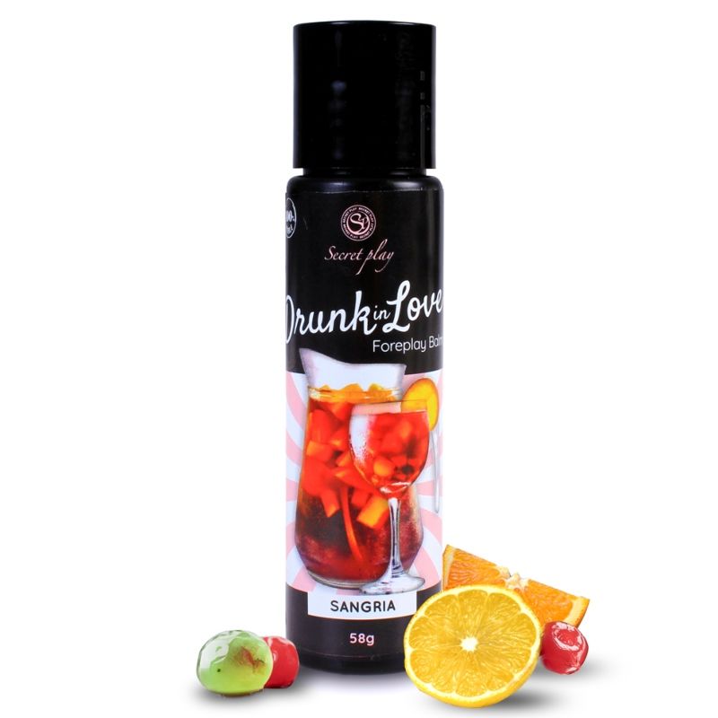Lubrificante SECRETPLAY Drunk in Love Sangria da 60 ml, confezione con bottiglia di liquido rosso e dettagli eleganti.