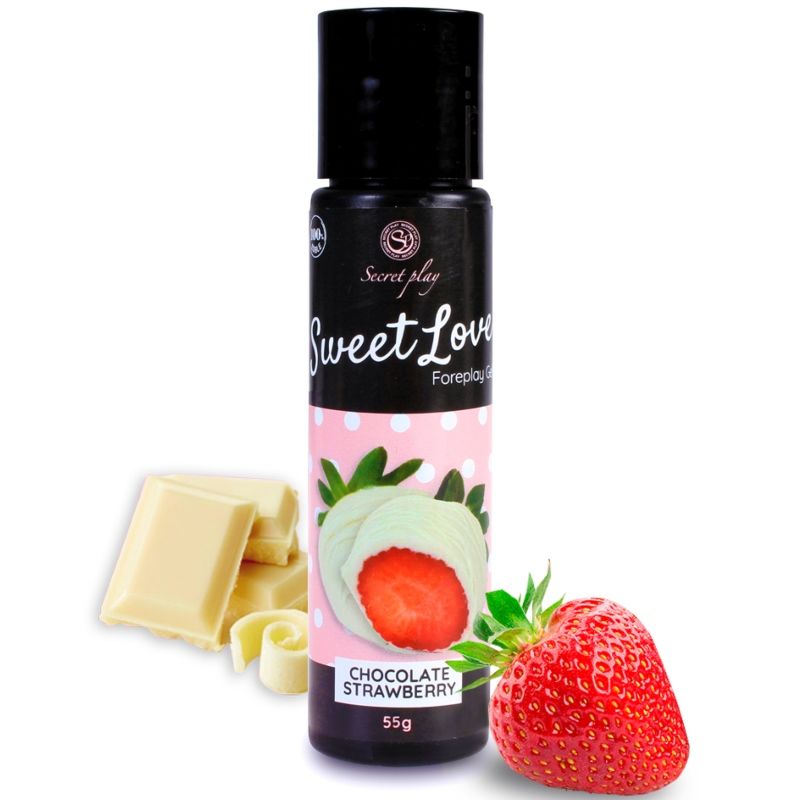 Gel SECRETPLAY Dolce Amore Fragola e Cioccolato Bianco, 60 ml, con texture cremosa e aromatica, per un’esperienza sensuale.