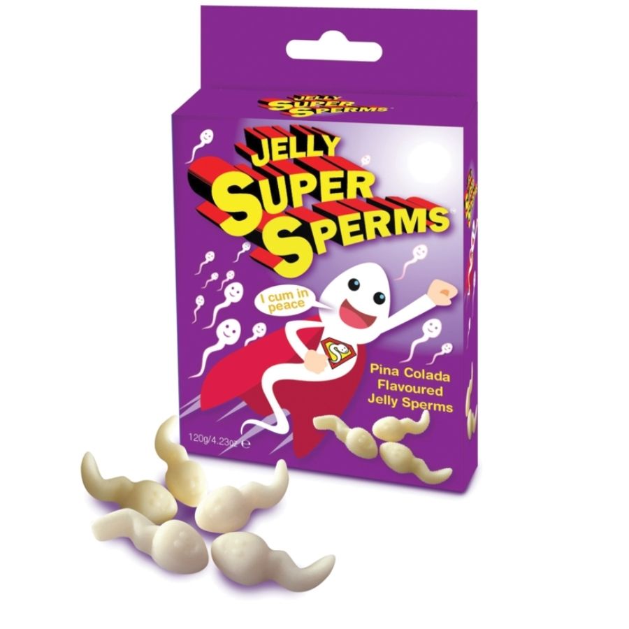 Gommes di spermatozoidi Spencer & Fleetwood Jelly Super Spermi, forma a forma di sperma, peso 120 g, confezione con gommini visibili