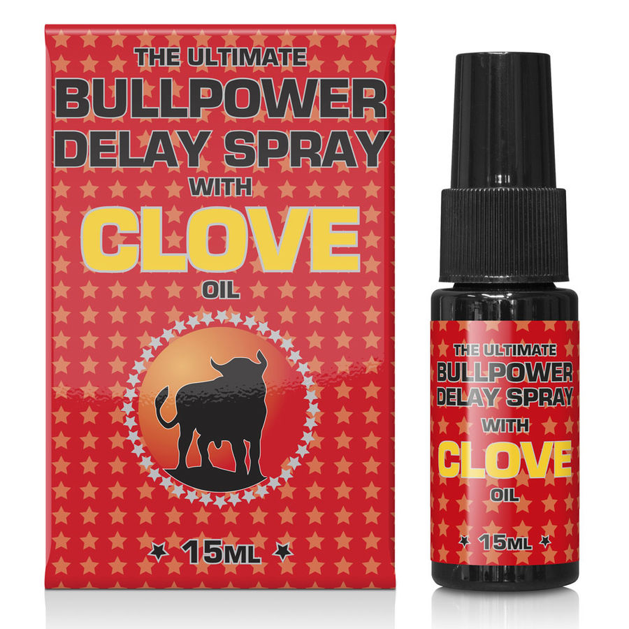 Spray ritardante COBECO Bull Power con chiodi di garofano, flacone da 15ml, visibile in primo piano.