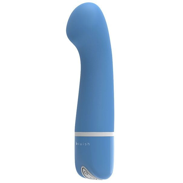 Vibrante dildo B SWISH BDESIRED DELUXE CURVA BLU LAGUNA con superficie liscia e curvata, ideale per stimolazione e piacere.