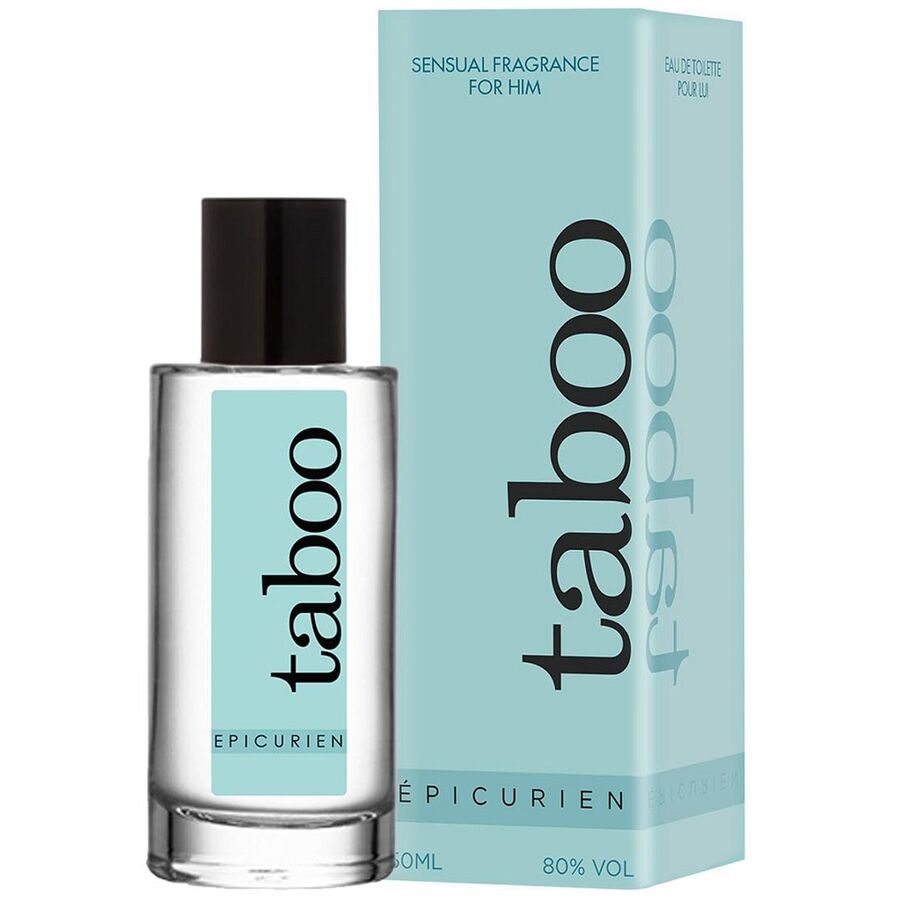 Profumo Taboo Epicurien di RUF, flacone con spray per uomo, elegante design e dettagli del prodotto visibili nell'immagine.