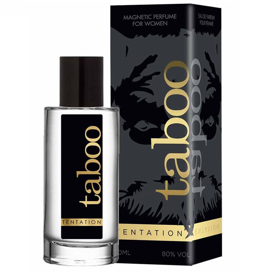 Profumo Taboo Temptation AI feromoni RUF per donna, bottiglia da 50ml con confezione elegante, visibile in immagine.