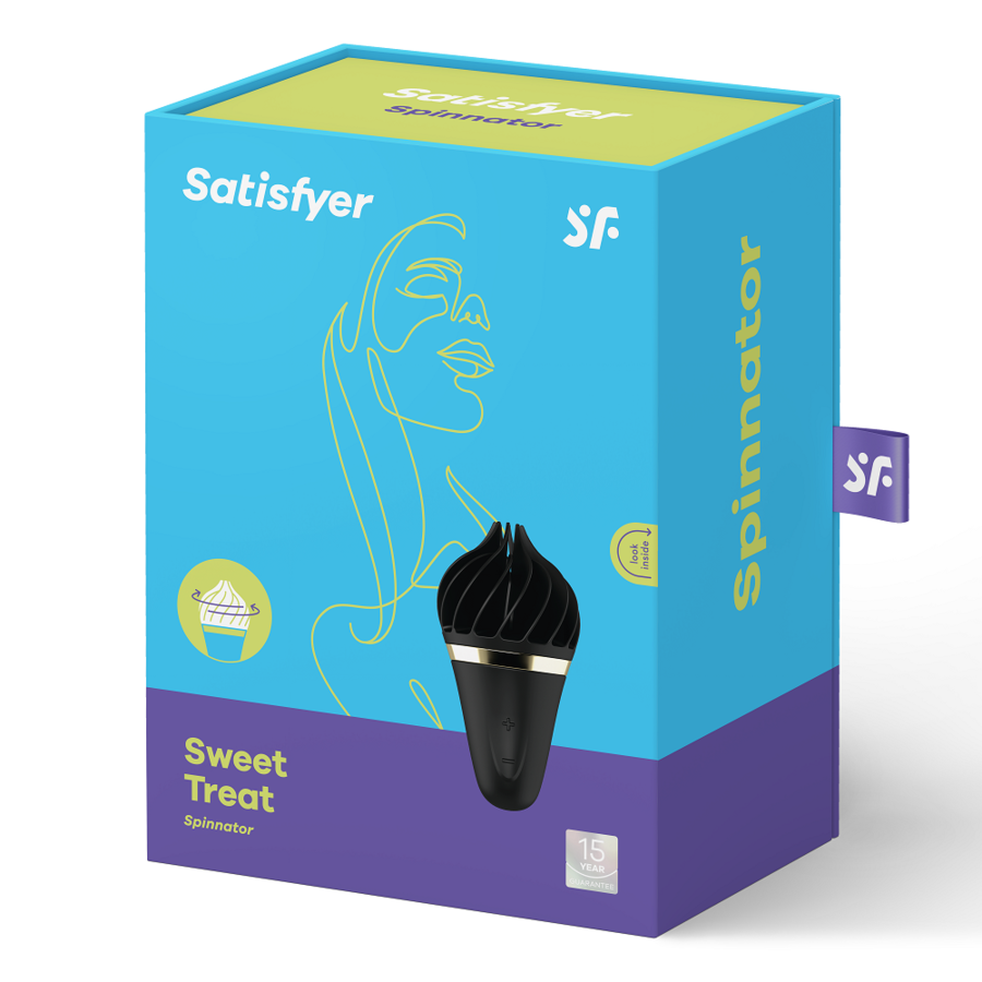 Satysfyer Sweet Treat Spinnator marrone e rosa, giocattolo erotico con design elegante, dettagli colorati e superficie liscia.