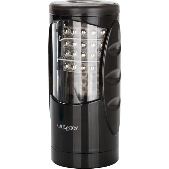 Calexotics Optimum Power Stroker Ultimato, sex toy maschile nero con dettagli realistici e design ergonomico.