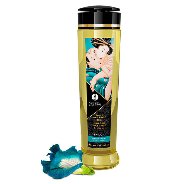 Olio da massaggio erotico sensuale Shunga Oils, flacone da 240 ml con etichetta elegante, per massaggi intimi e rilassanti.
