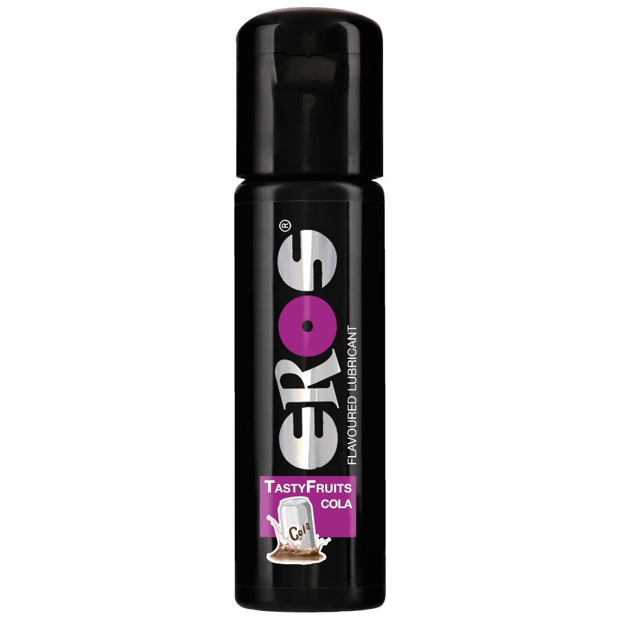 Lubrificante EROS Tastyfruits alla cola aromatizzato, bottiglia da 100 ml con etichetta colorata e design attraente