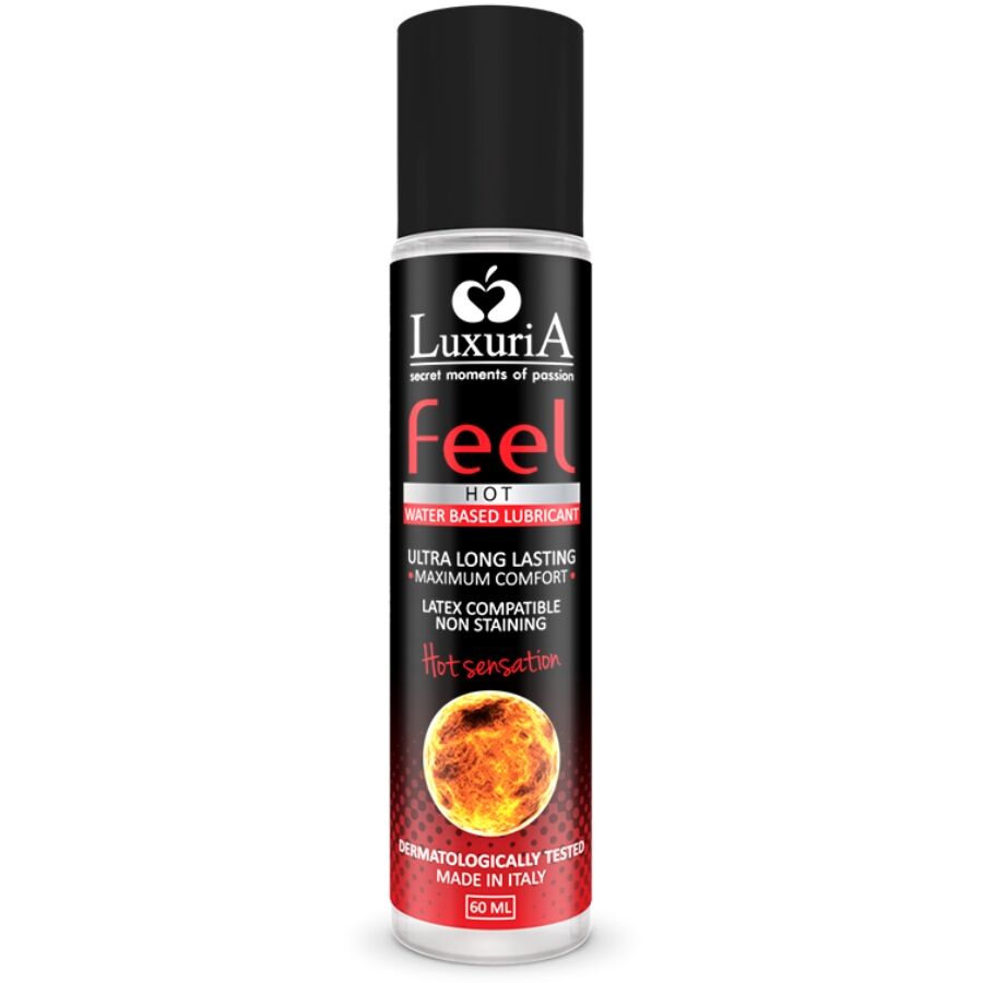 Lubrificante a base acqua INTIMATELINE LUXURIA Feel Hot Sensation, 60 ml, con texture liscia e sensazione di calore.
