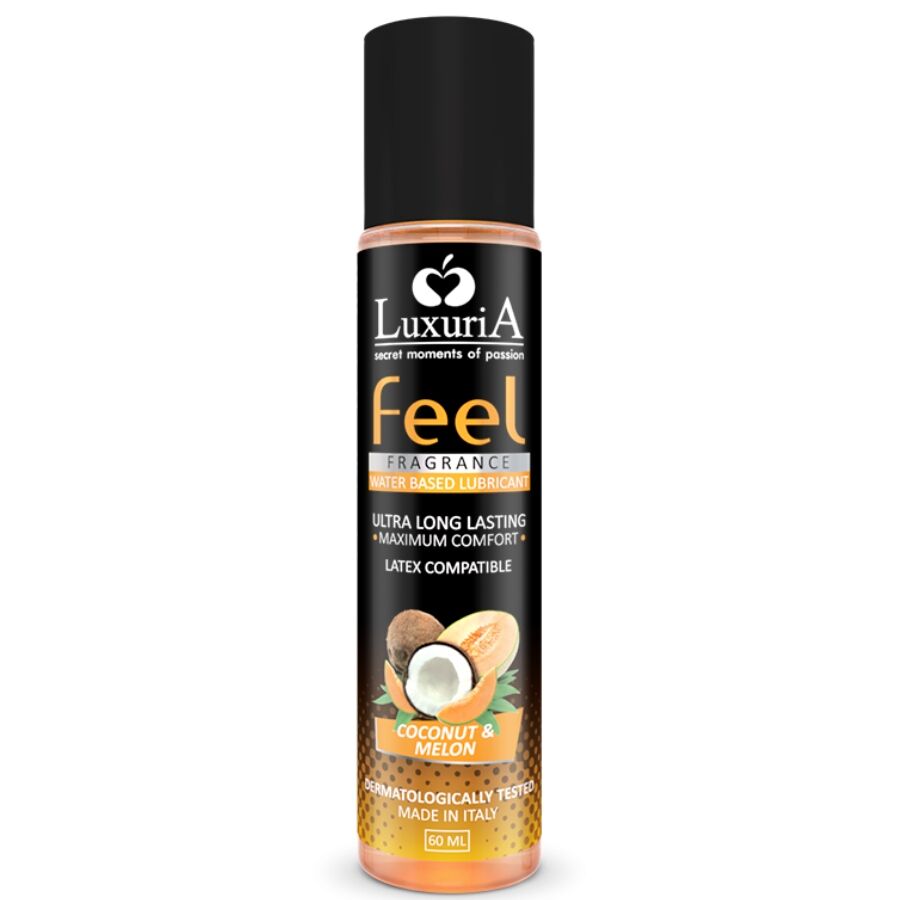 Lubrificante a base acqua INTIMATELINE Luxuria Feel con cocco e melone, 60 ml, texture morbida e idratante.